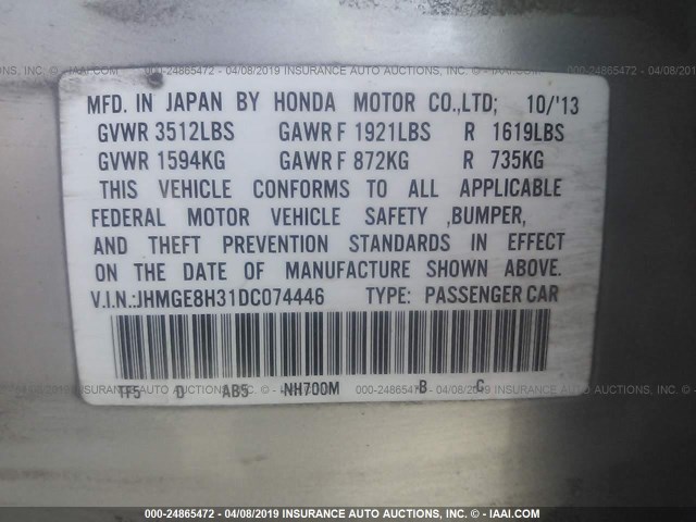 JHMGE8H31DC074446 - 2013 HONDA FIT SILVER photo 9