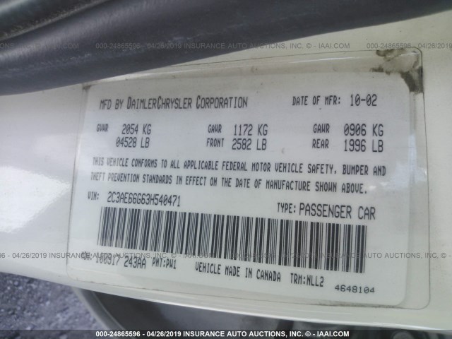 2C3AE66G63H540471 - 2003 CHRYSLER 300M WHITE photo 9