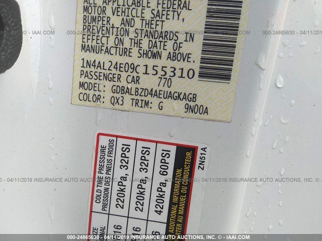 1N4AL24E09C155310 - 2009 NISSAN ALTIMA 2.5S WHITE photo 9