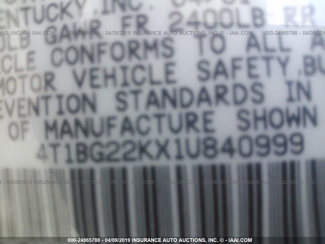 4T1BG22KX1U840999 - 2001 TOYOTA CAMRY CE/LE/XLE 金色 照片 9