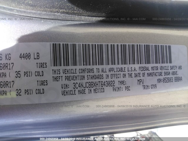 3C4NJCBBXHT643022 - 2017 JEEP COMPASS LATITUDE 灰色 照片 9