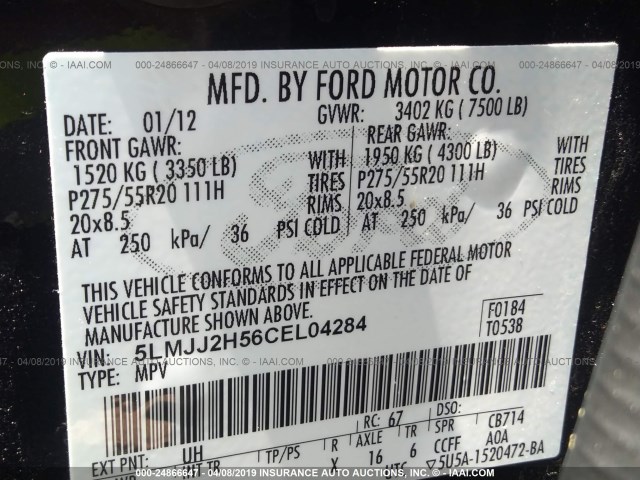 5LMJJ2H56CEL04284 - 2012 LINCOLN NAVIGATOR Noir photo 9