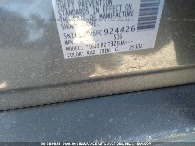 5N1AT2MV6FC924426 - 2015 NISSAN ROGUE S/SL/SV GRAY photo 9