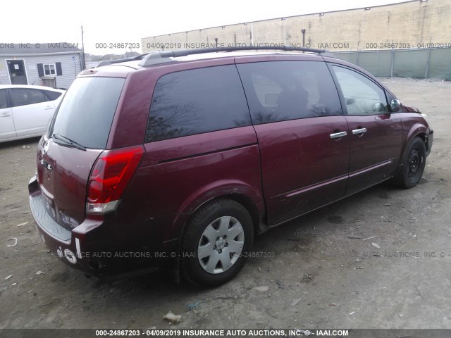 5N1BV28U15N134292 - 2005 NISSAN QUEST S/SE/SL RED photo 4