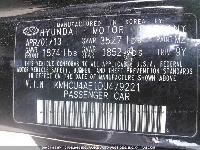 KMHCU4AE1DU479221 - 2013 HYUNDAI ACCENT GLS/SE BLACK photo 9