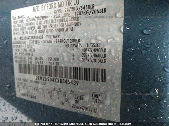 2FMZA504X3BB46439 - 2003 FORD WINDSTAR WAGON BLUE photo 9