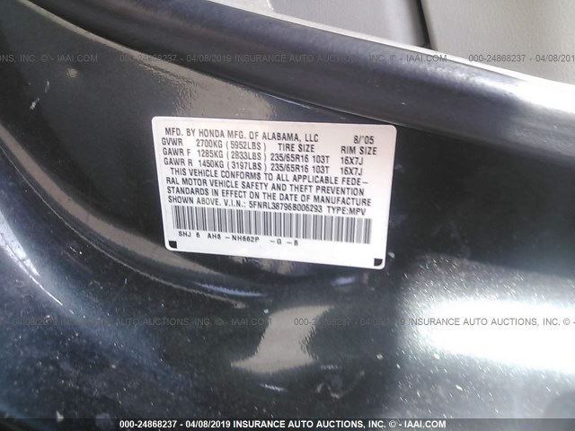 5FNRL38796B006293 - 2006 HONDA ODYSSEY EXL GREEN photo 9