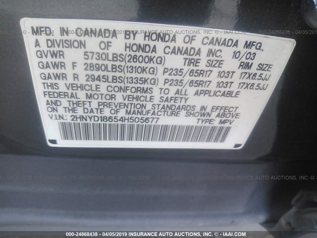 2HNYD18654H505677 - 2004 ACURA MDX TOURING GRAY photo 9