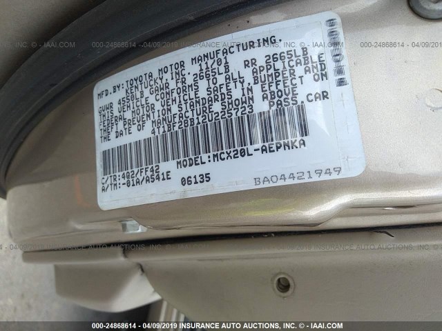 4T1BF28B12U225723 - 2002 TOYOTA AVALON XL/XLS GOLD photo 9