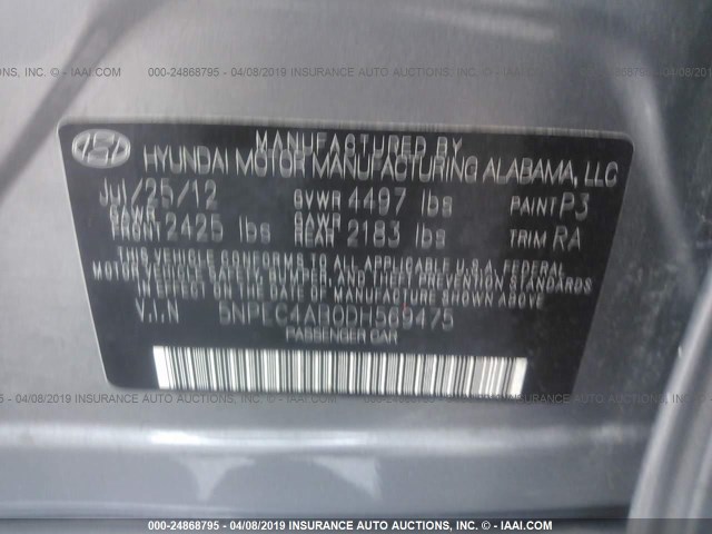 5NPEC4AB0DH569475 - 2013 HYUNDAI SONATA SE/LIMITED GRAY photo 9