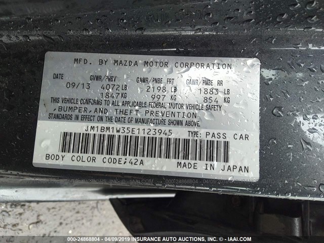 JM1BM1W35E1123945 - 2014 MAZDA 3 GRAND TOURING GRAY photo 9