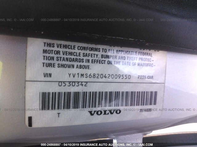 YV1MS682042009550 - 2004 VOLVO S40 T5 SILVER photo 9