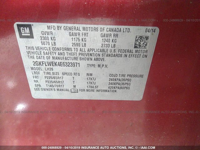 2GKFLWEK4E6323971 - 2014 GMC TERRAIN SLE RED photo 9