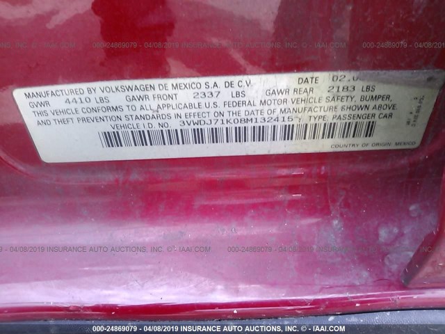 3VWDJ71K08M132415 - 2008 VOLKSWAGEN GLI წითელი ფოტო 9