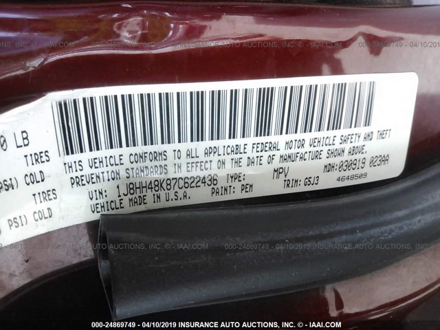 1J8HH48K87C622436 - 2007 JEEP COMMANDER RED photo 9