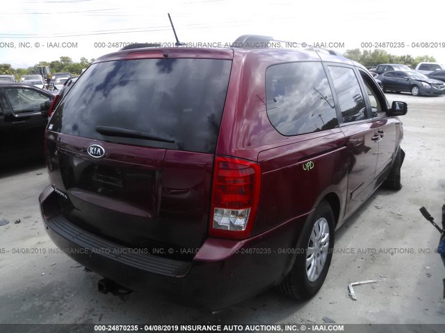 KNDMG4C79C6427871 - 2012 KIA SEDONA LX MAROON photo 4