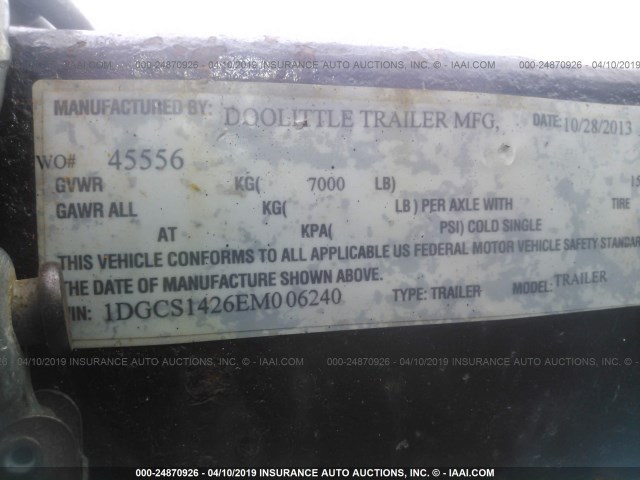 1DGCS1426EM006240 - 2014 DOOLITTLE UTILITY TRAILER  Unknown photo 10