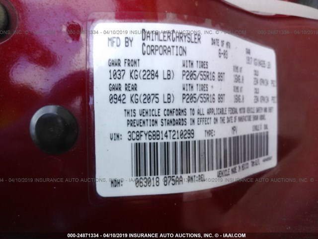 3C8FY68B14T210299 - 2004 CHRYSLER PT CRUISER LIMITED RED photo 9