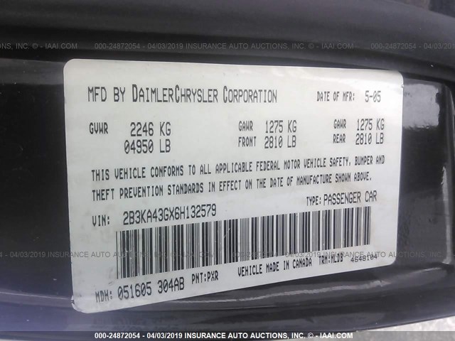 2B3KA43GX6H132579 - 2006 DODGE CHARGER SE/SXT BLACK photo 9