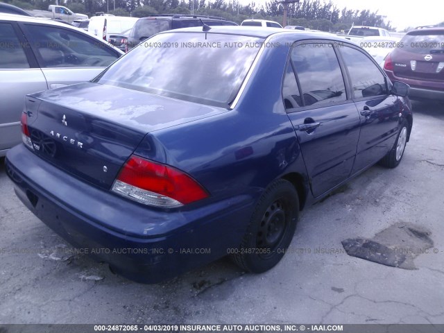 JA3AJ26E82U033645 - 2002 MITSUBISHI LANCER ES BLUE photo 4