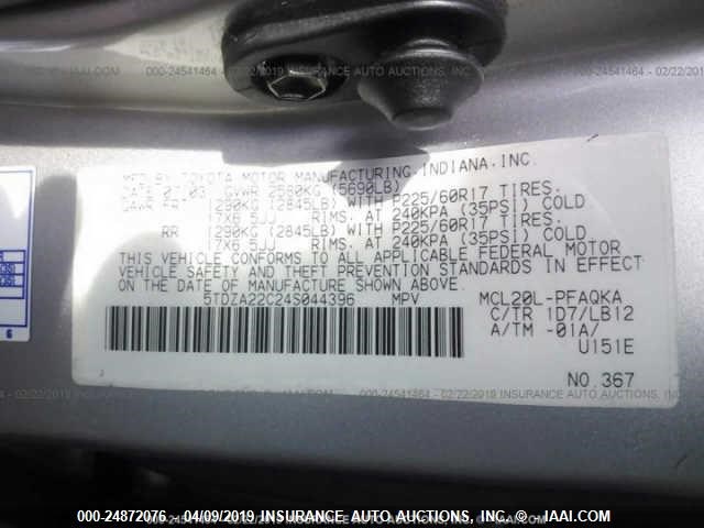 5TDZA22C24S044396 - 2004 TOYOTA SIENNA XLE/XLE LIMITED GRAY photo 9