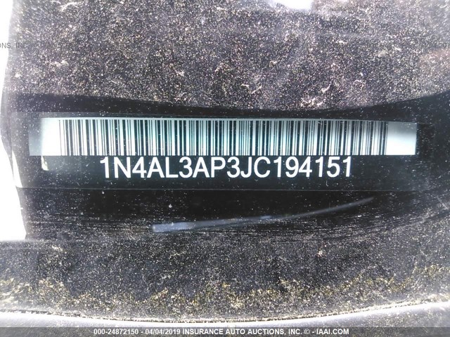 1N4AL3AP3JC194151 - 2018 NISSAN ALTIMA 2.5/S/SV/SL/SR SILVER photo 9