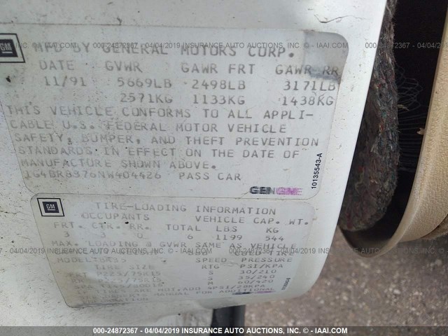 1G4BR8376NW404426 - 1992 BUICK ROADMASTER ESTATE WHITE photo 9