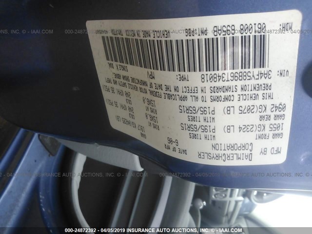 3A4FY58B96T348018 - 2006 CHRYSLER PT CRUISER TOURING BLUE photo 9