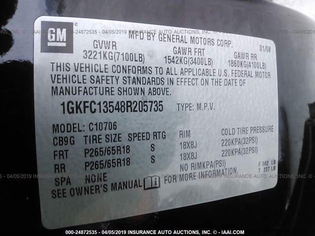 1GKFC13548R205735 - 2008 GMC YUKON HYBRID BLACK photo 9