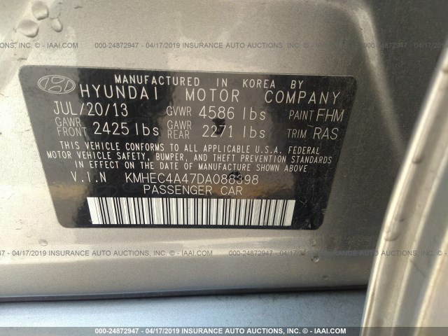 KMHEC4A47DA088398 - 2013 HYUNDAI SONATA HYBRID GRAY photo 9