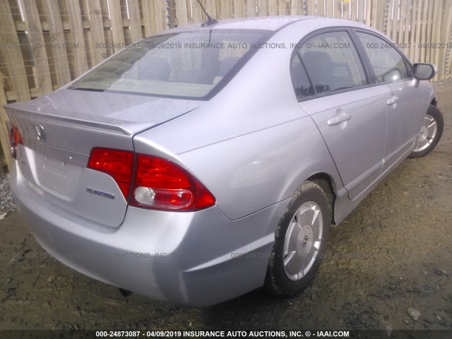 JHMFA36287S001878 - 2007 HONDA CIVIC HYBRID SILVER photo 4