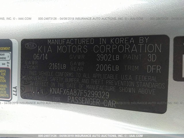 KNAFX6A87F5299329 - 2015 KIA FORTE EX SILVER photo 9