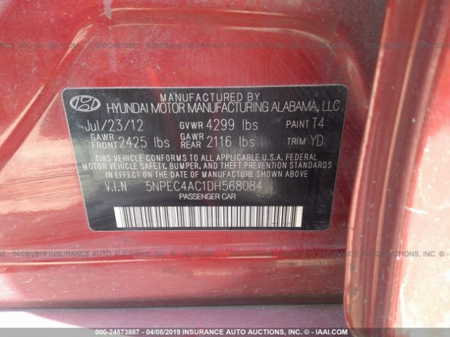 5NPEC4AC1DH568084 - 2013 HYUNDAI SONATA SE/LIMITED RED photo 9