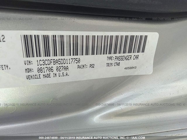 1C3CDFBA5DD117750 - 2013 DODGE DART SXT SILVER photo 9