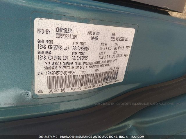 1B4GP45R2VB279324 - 1997 DODGE CARAVAN SE/SPORT BLUE photo 9