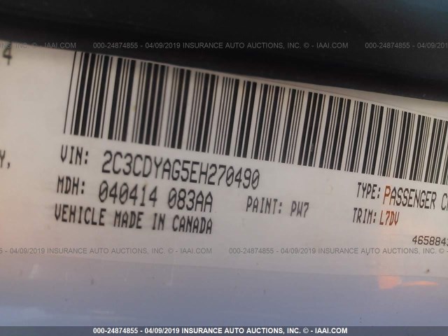 2C3CDYAG5EH270490 - 2014 DODGE CHALLENGER SXT WHITE photo 9