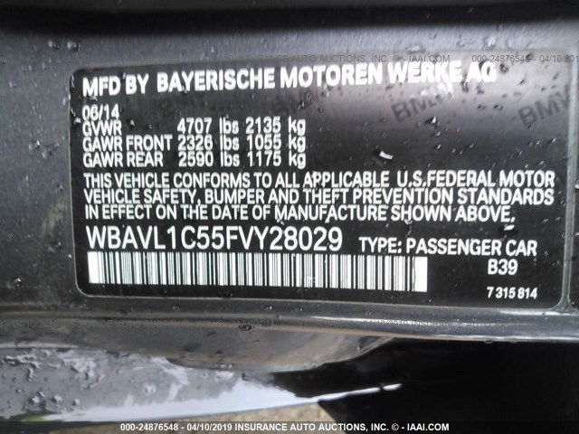 WBAVL1C55FVY28029 - 2015 BMW X1 XDRIVE28I Boz foto 9