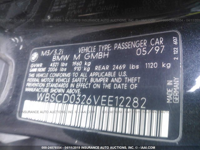 WBSCD0326VEE12282 - 1997 BMW M3 AUTOMATIC BLACK photo 9