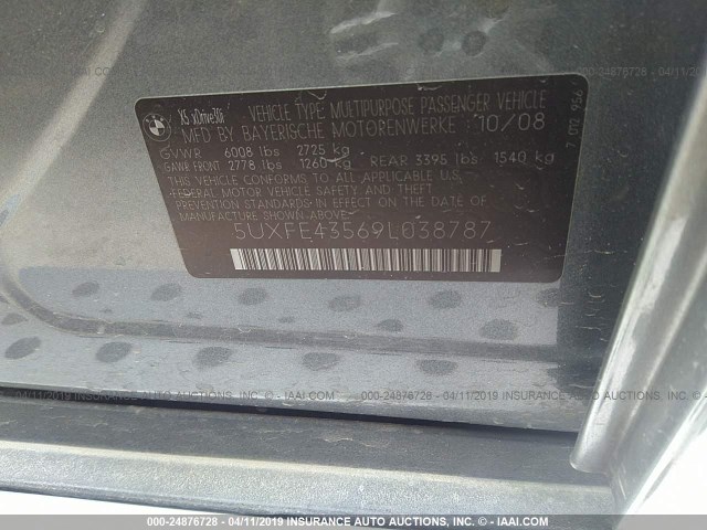 5UXFE43569L038787 - 2009 BMW X5 XDRIVE30I 灰色 照片 9