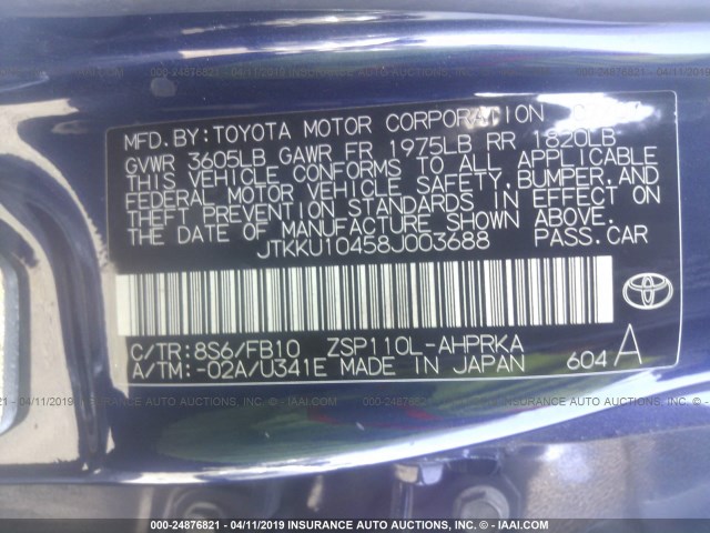 JTKKU10458J003688 - 2008 TOYOTA SCION XD Dark Blue photo 9