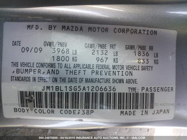 JM1BL1SG5A1206636 - 2010 MAZDA 3 I SILVER photo 9