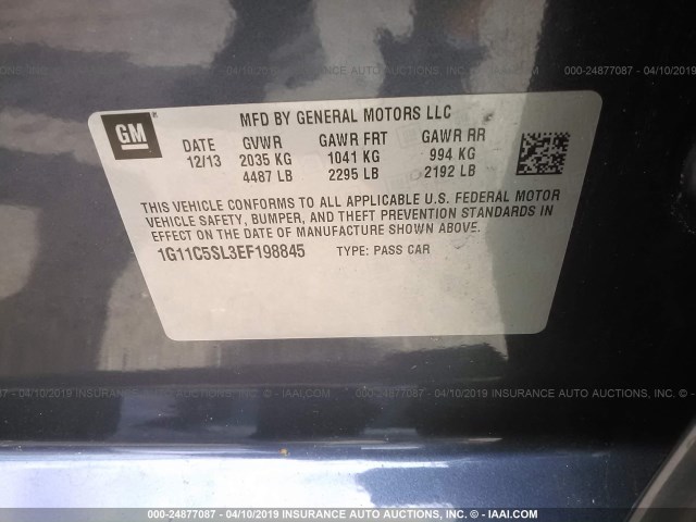 1G11C5SL3EF198845 - 2014 CHEVROLET MALIBU 1LT 蓝色 照片 9