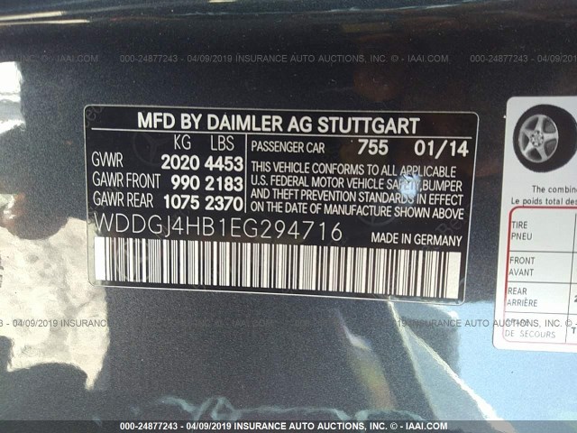 WDDGJ4HB1EG294716 - 2014 MERCEDES-BENZ C 250 GRAY photo 9