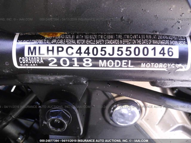 MLHPC4405J5500146 - 2018 HONDA CBR500 RA-ABS WHITE photo 10