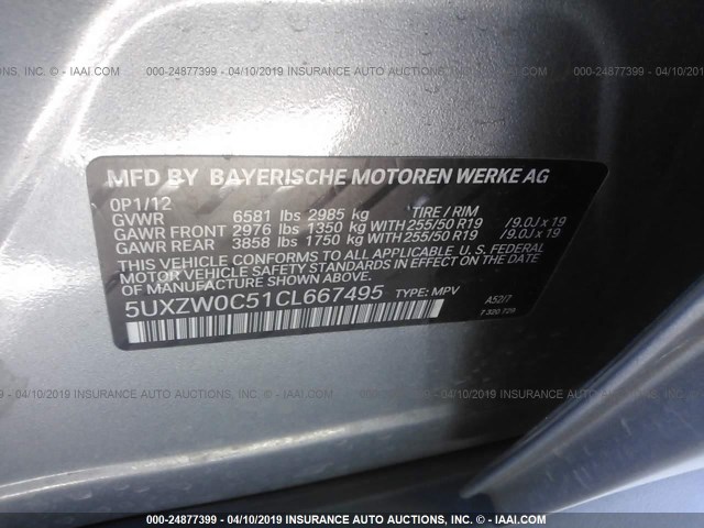 5UXZW0C51CL667495 - 2012 BMW X5 XDRIVE35D GRAY photo 9