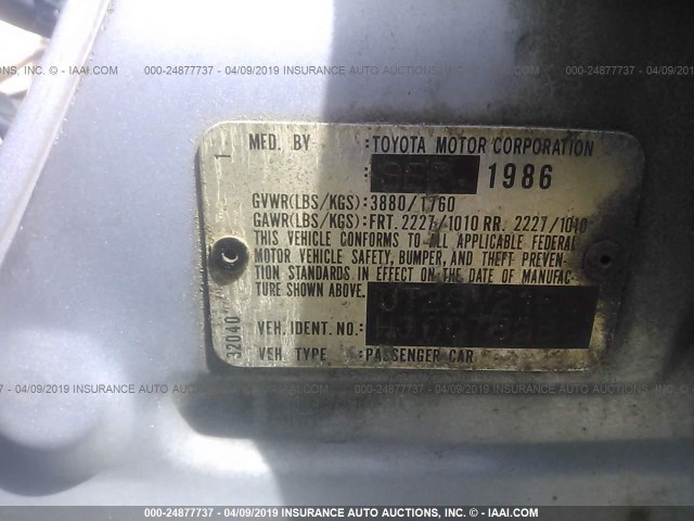 JT2SV21E6H3007828 - 1987 TOYOTA CAMRY DLX 蓝色 照片 9