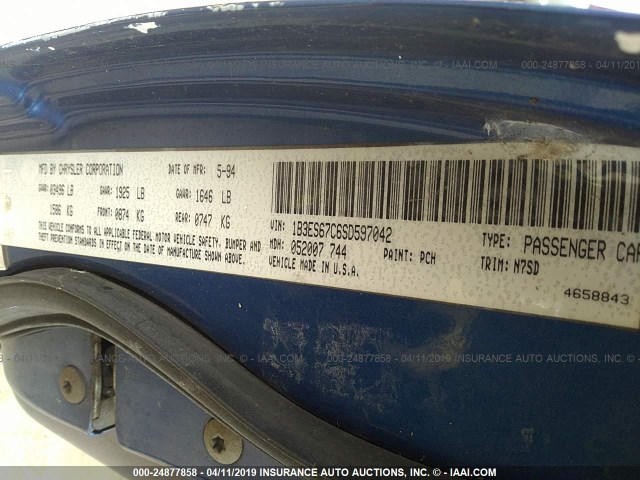 1B3ES67C6SD597042 - 1995 DODGE NEON SPORT BLUE photo 9