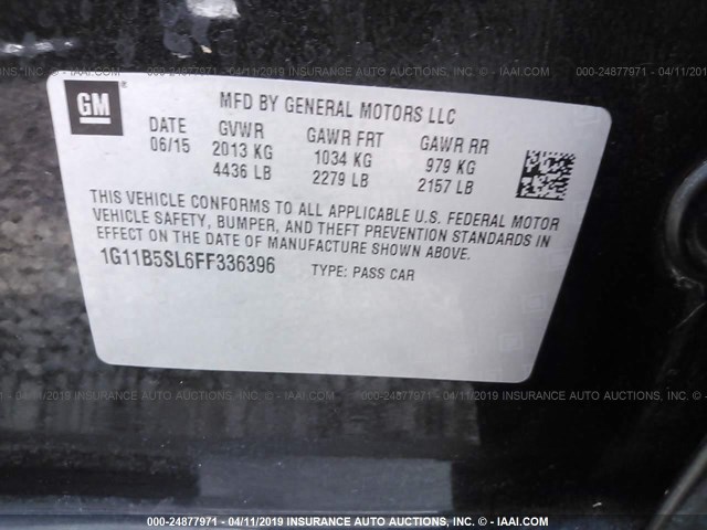 1G11B5SL6FF336396 - 2015 CHEVROLET MALIBU LS BLACK photo 9