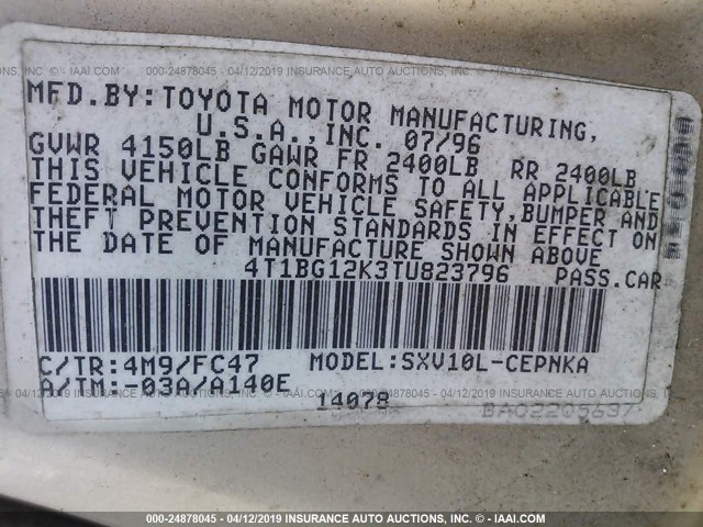 4T1BG12K3TU823796 - 1996 TOYOTA CAMRY DX/LE/XLE SILVER photo 9