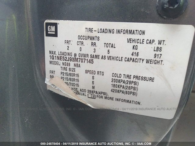 1G1NE52J93M707145 - 2003 CHEVROLET MALIBU LS GRAY photo 9